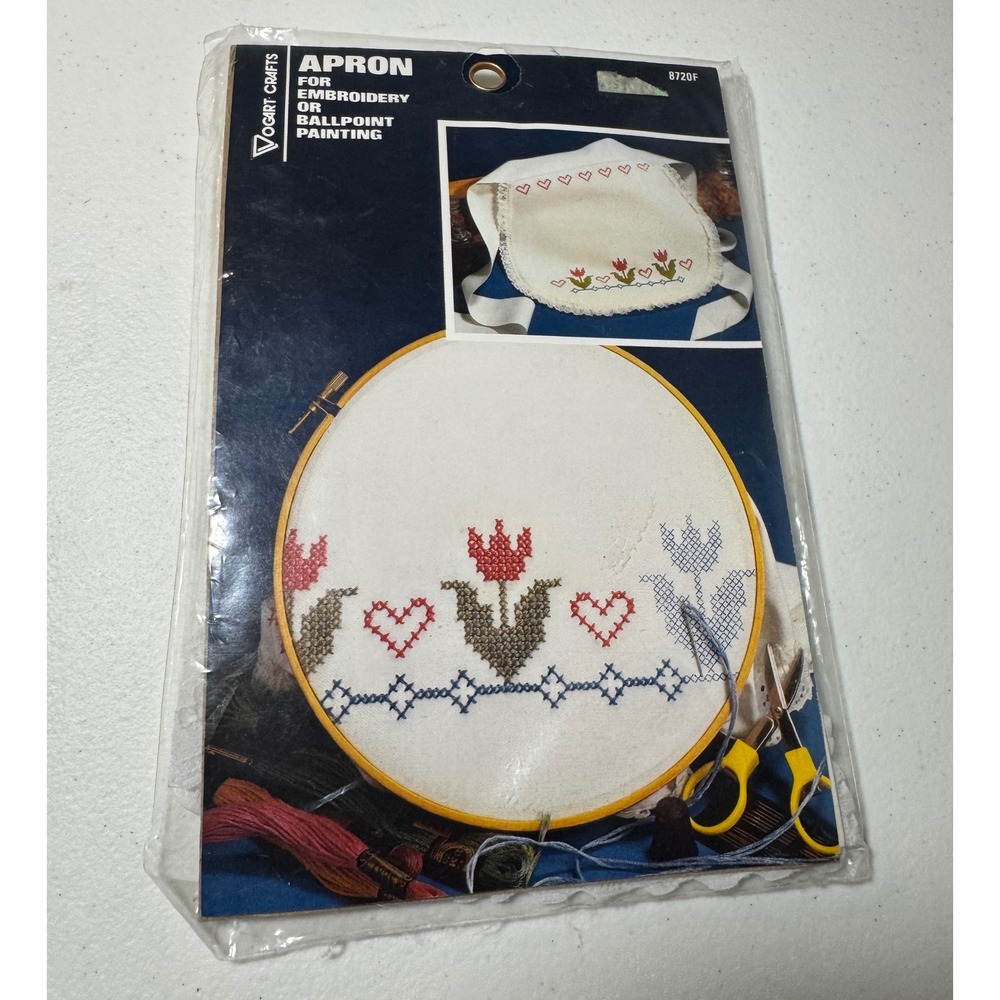 Vintage Vogart Crafts Stamped Apron Kit Embroidery Painting Flower Basket 8720F